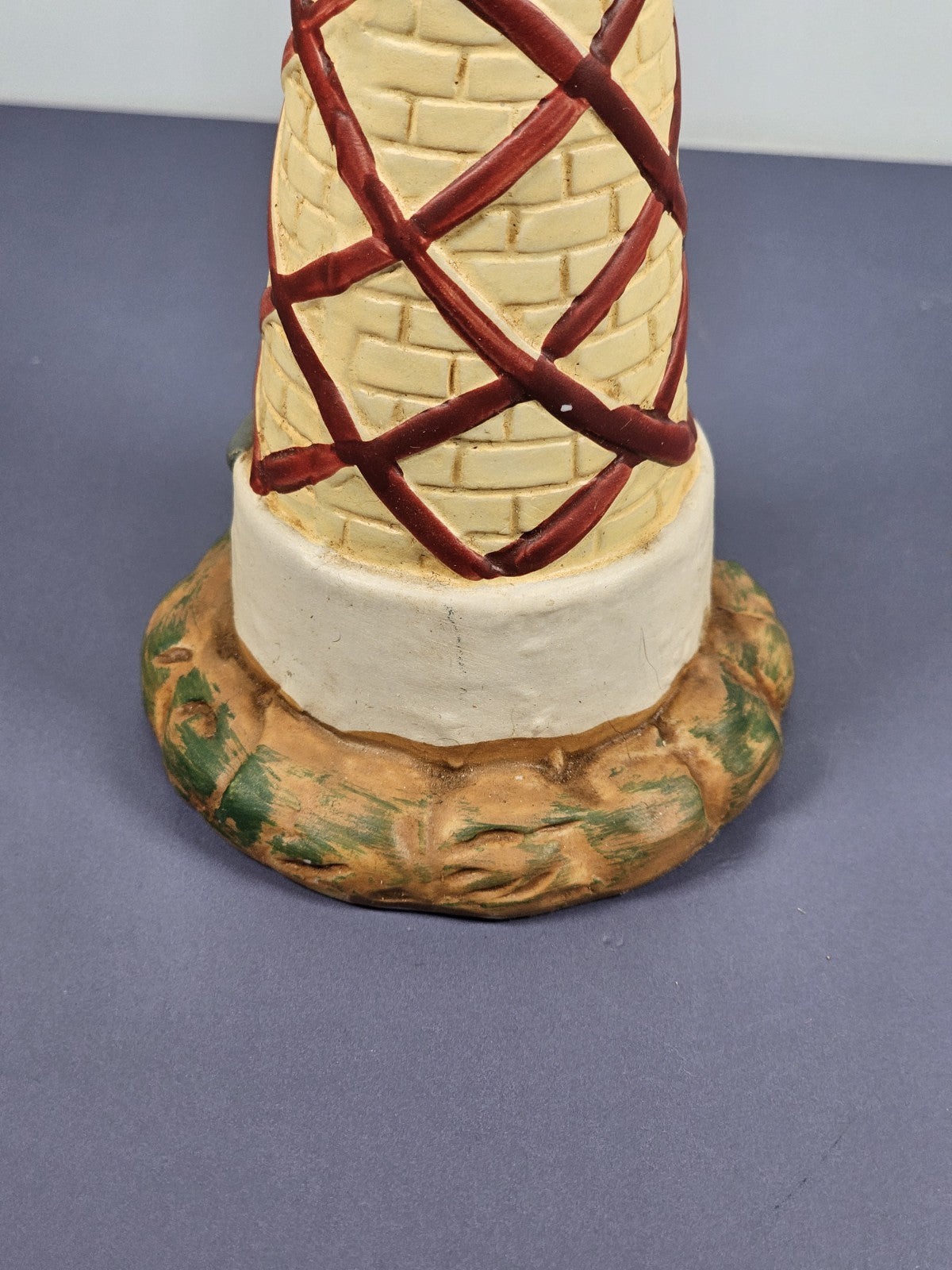 Vintage Ks Collection Beige Brick Red Diamond Design Lighthouse 6" Tall