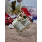 Vintage Miniature Satin Stool Ornament White Pearl Trim Dollhouse