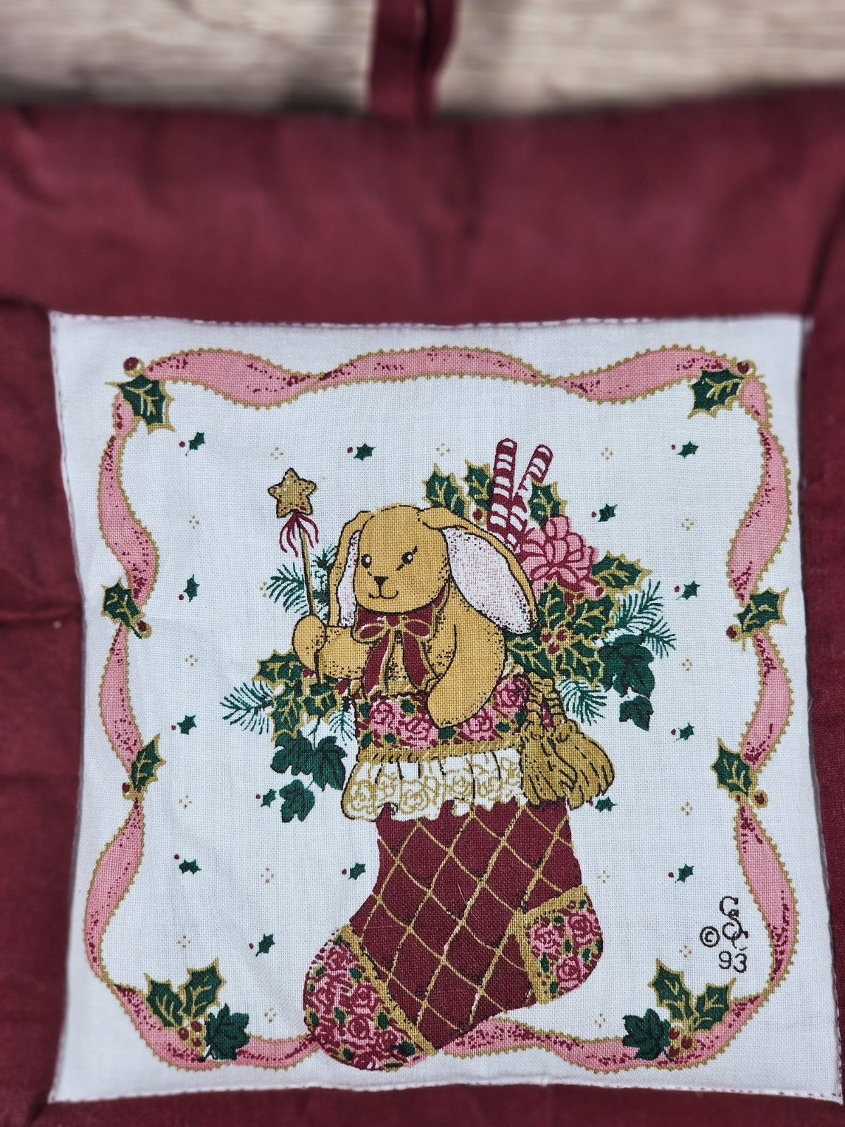 Handmade Quilted Bear Stocking Hanging Christmas Ornament