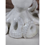 White Crackle Glaze Ceramic Octopus Figurine Nautical Coastal Home Decor Accent