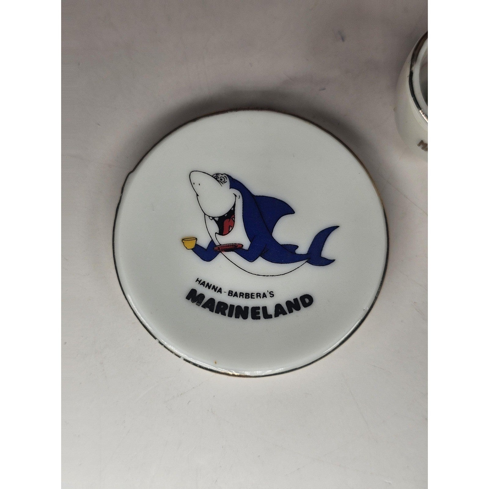 Vintage Hanna Barbera Marineland Mini Cup Saucer Shark Souvenir