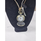 Vintage Pocket Watch Necklace Eiffel Tower Charm Long Chain