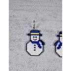 Vintage Handmade Snowman Earrings Blue Scarf Winter Holiday Dangle