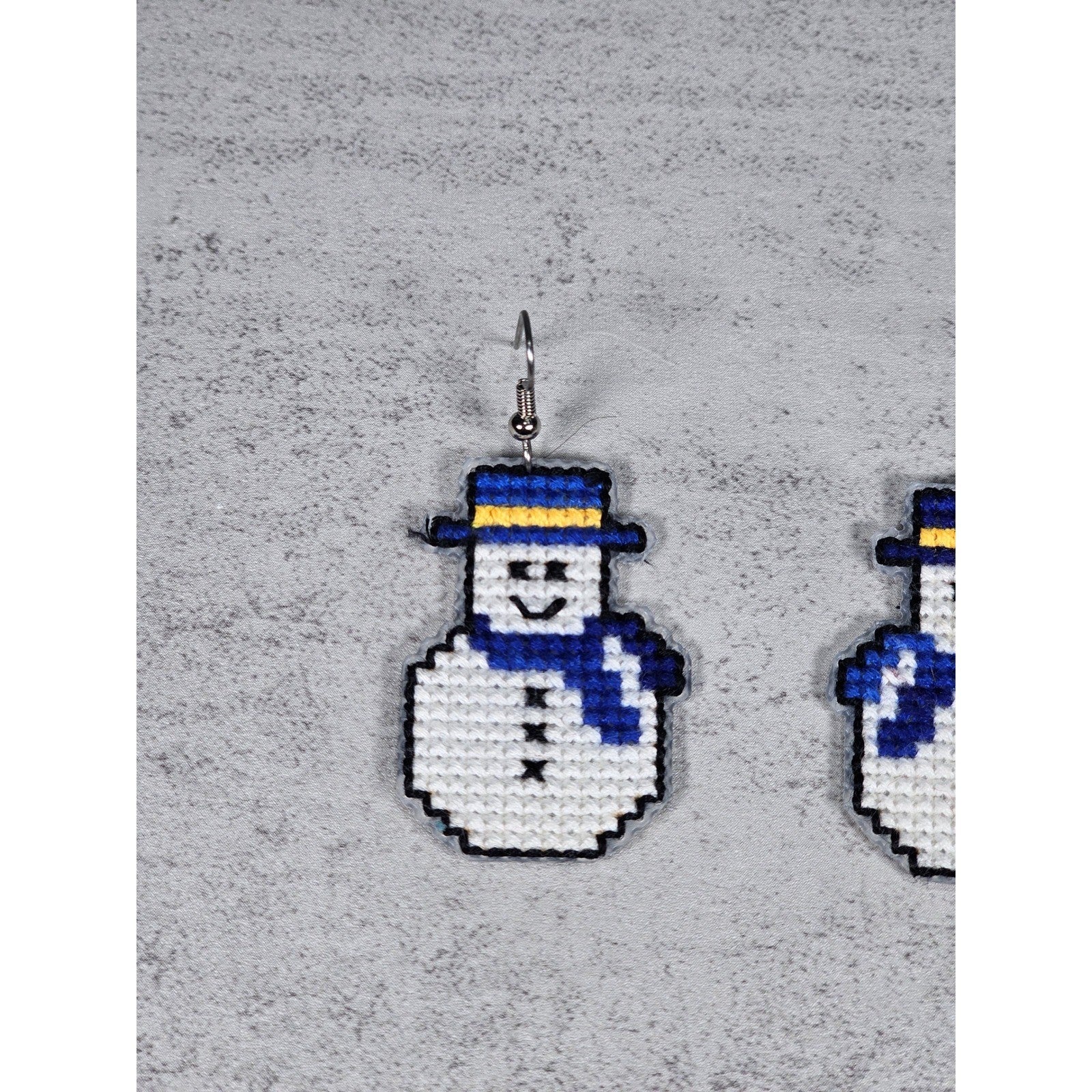 Vintage Handmade Snowman Earrings Blue Scarf Winter Holiday Dangle