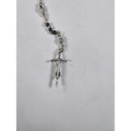 Vintage Black Bead Rosary Necklace Silver Tone Crucifix Catholic