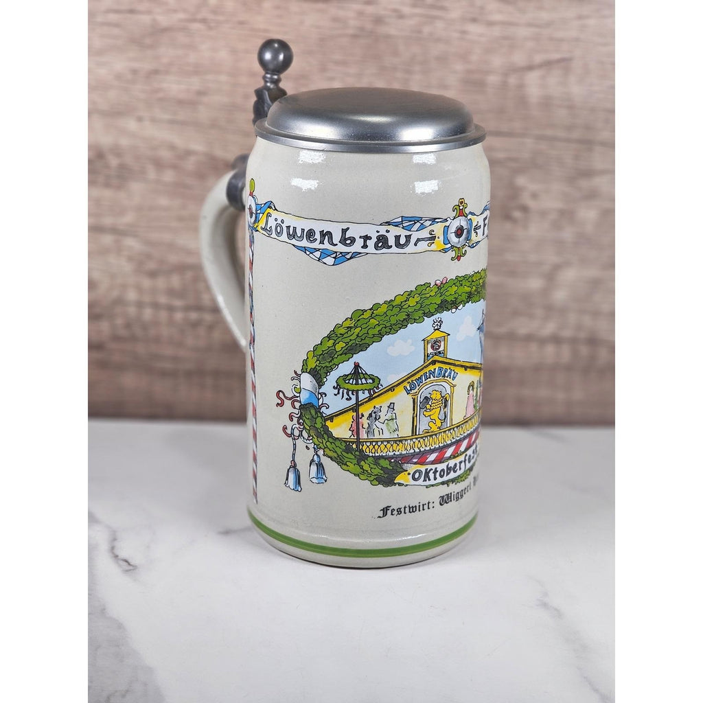 German Beer Stein Lowenbrau Oktoberfest Rastal Pewter Lid