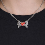 Vintage Sterling Silver Diver Heart Necklace Red Enamel Pendant