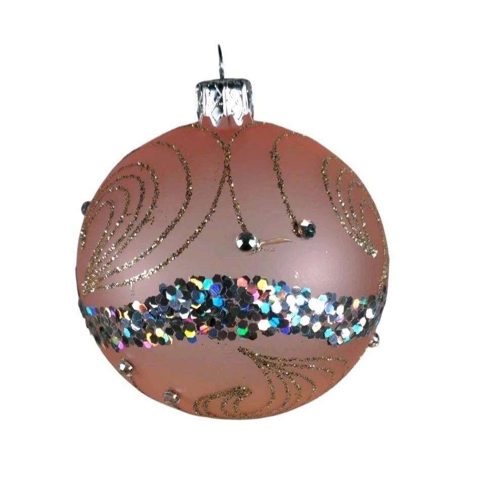 Handmade Polish Christmas Ornaments Set of 4, Sequin Glitter 3 Inch Spheres