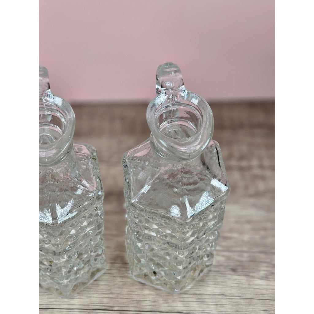 Vintage Anchor Hocking Wexford Cruet Set Cube Cut Glass 6"