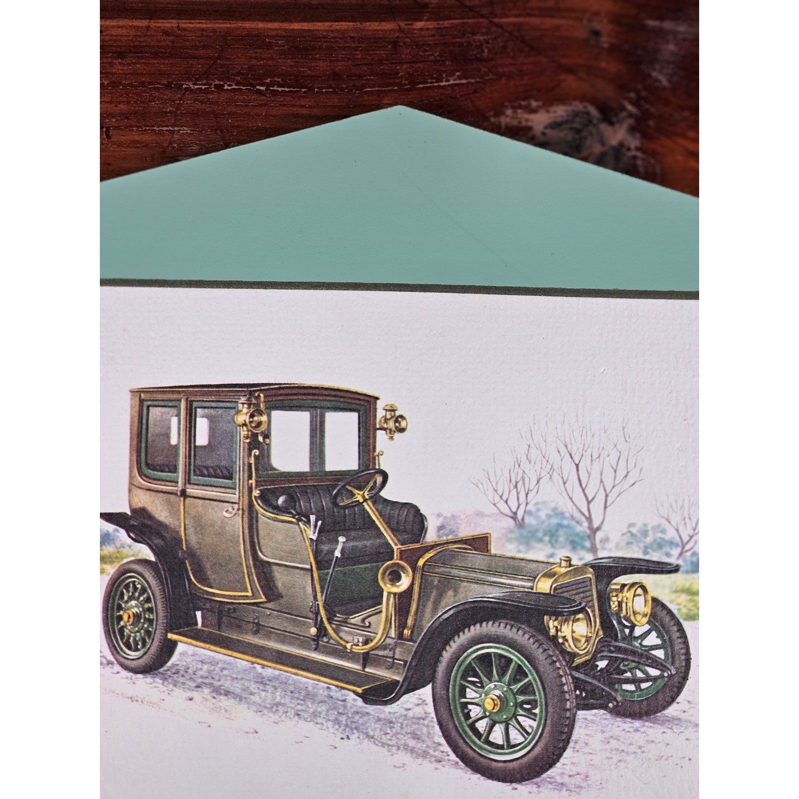 Vintage Panhard & Levassor 1912 Automobile Wall Plaque Teal 11.5 x 8