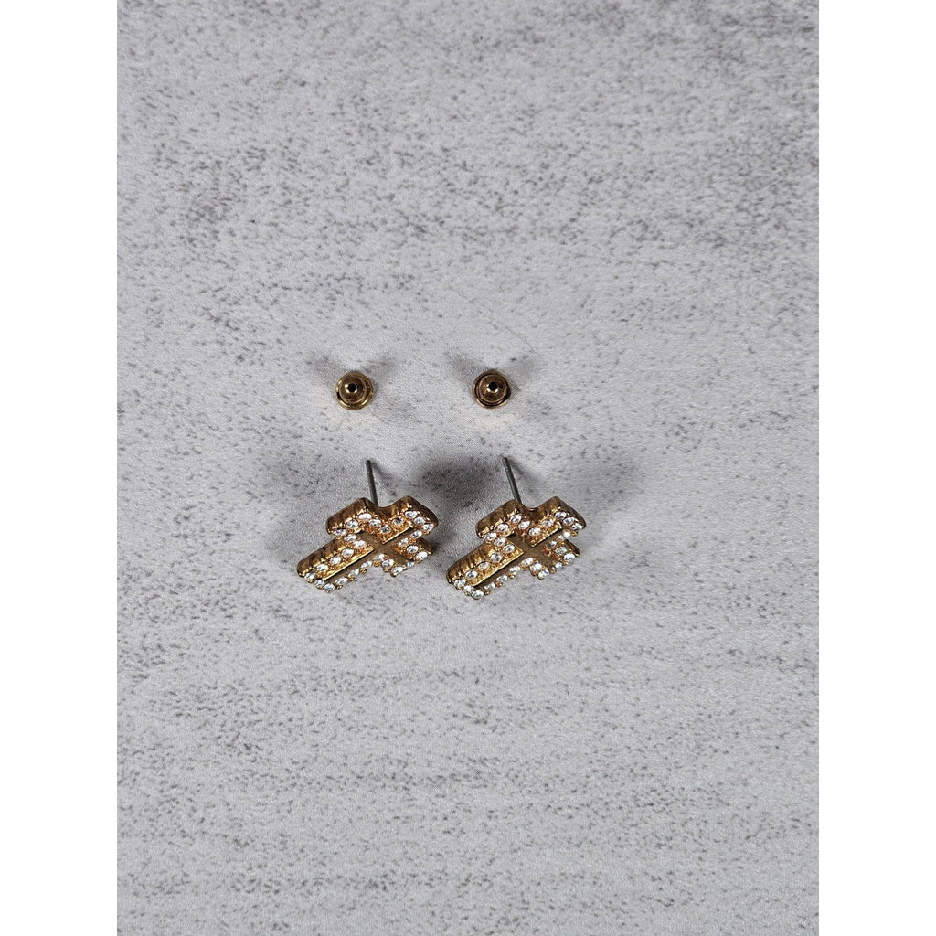 Vintage Gold Tone Cross Stud Earrings Rhinestone Christian Jewelry