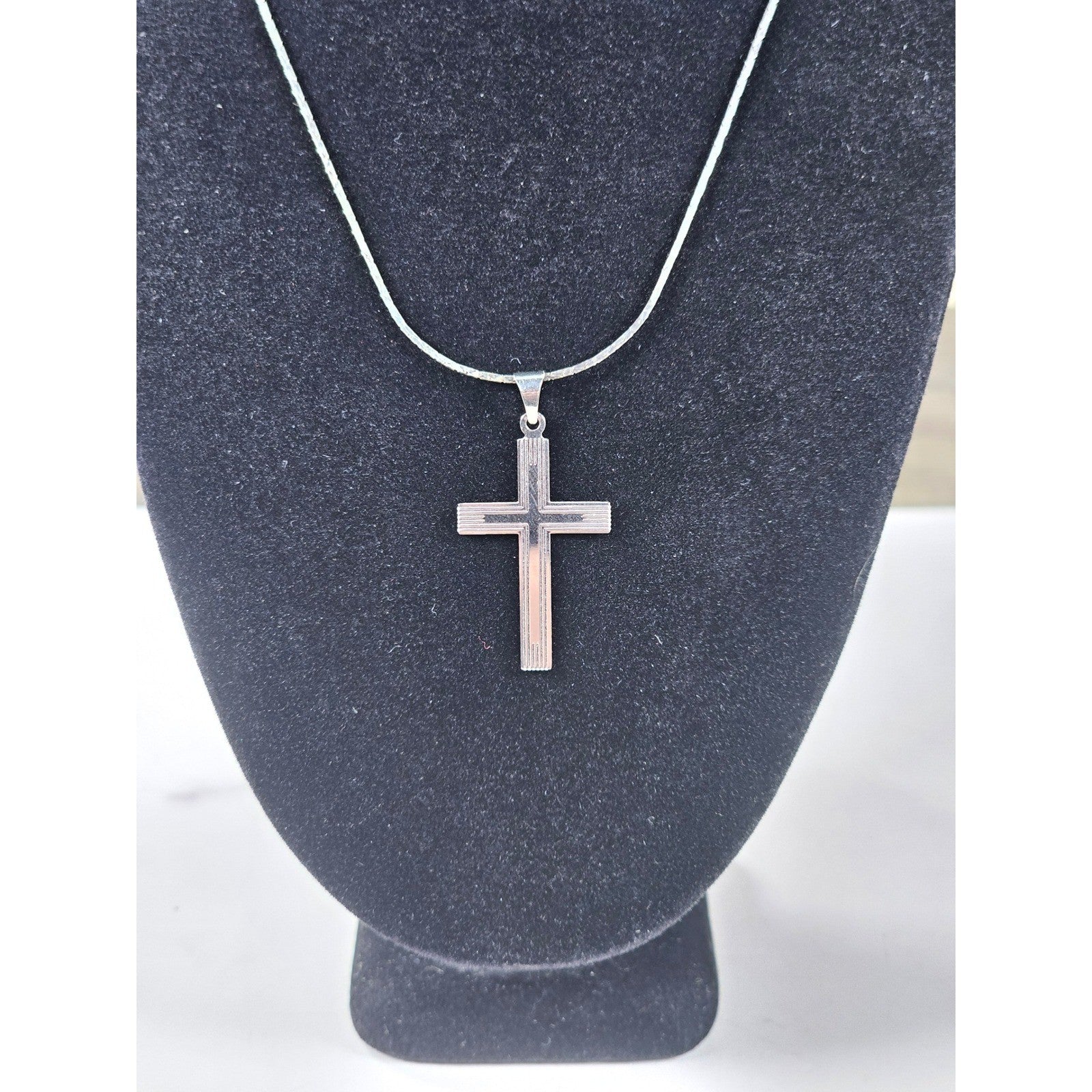 Vintage Silver Tone Cross Necklace Minimalist Christian Pendant