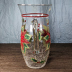 Vintage Poinsettia Glass Pitcher 72 oz Hand Painted Crackle Glass