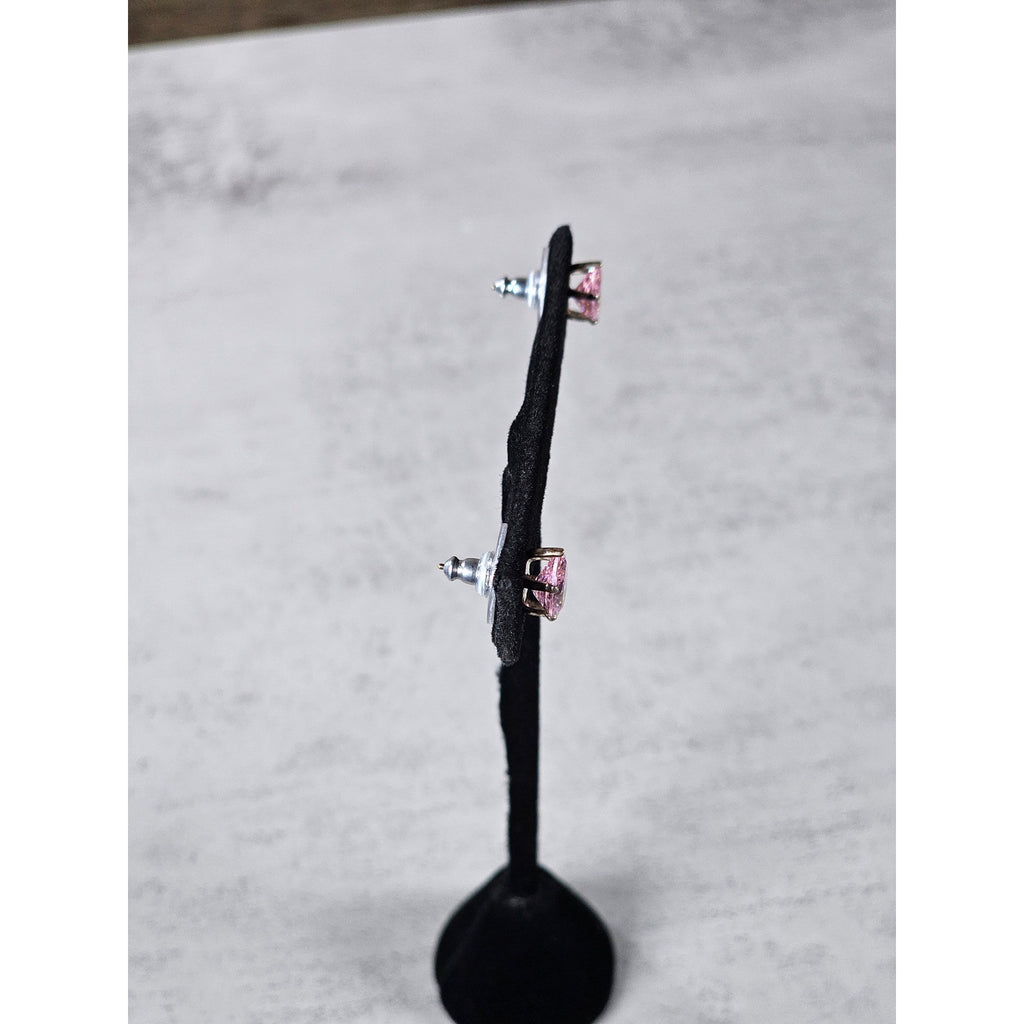 Vintage Pink Teardrop Stud Earrings Silver Tone Used