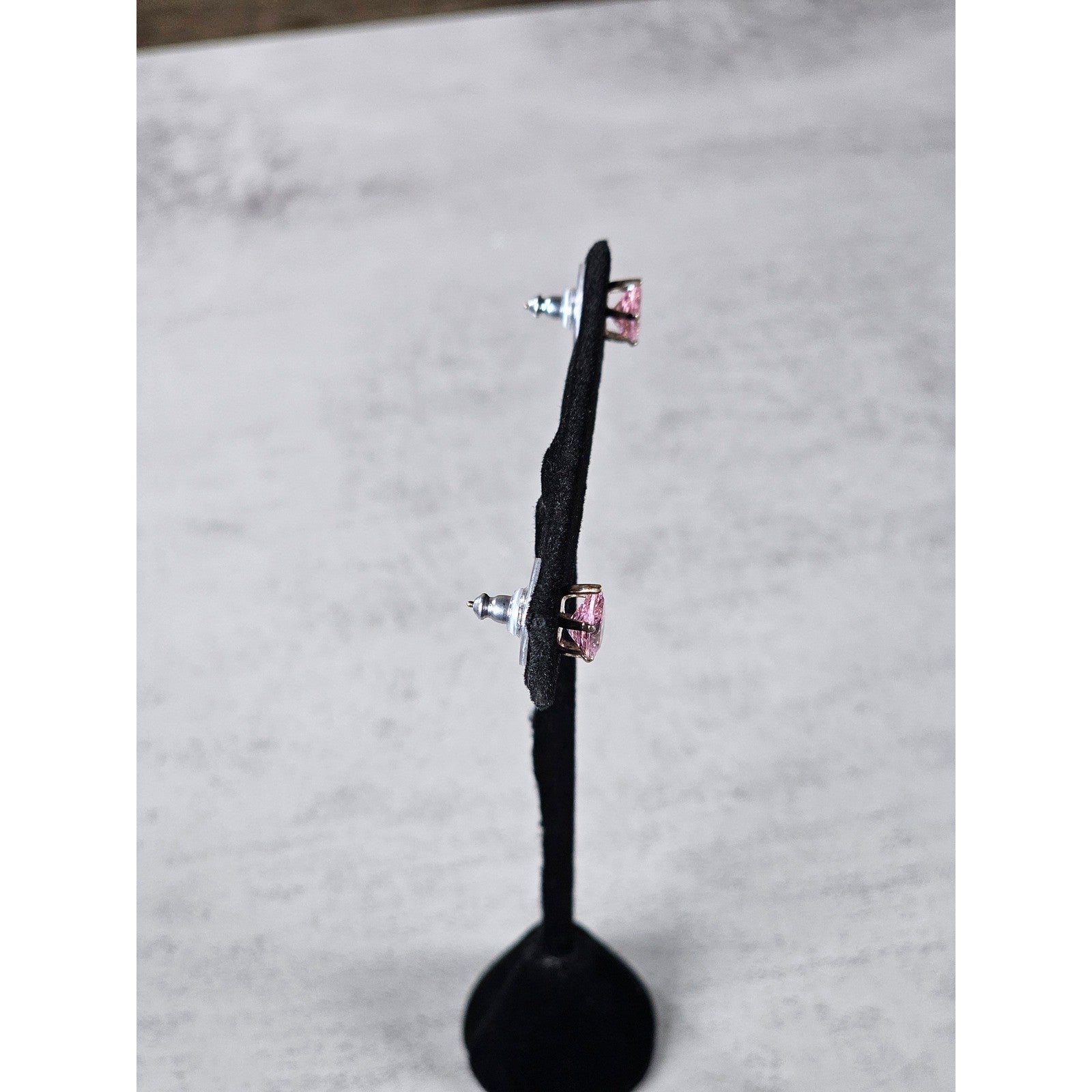 Vintage Pink Teardrop Stud Earrings Silver Tone Used