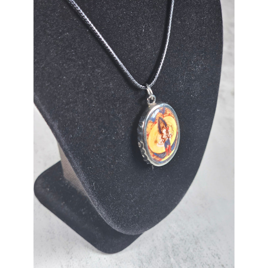 Vintage Religious Icon Pendant Necklace Oval Art Medallion