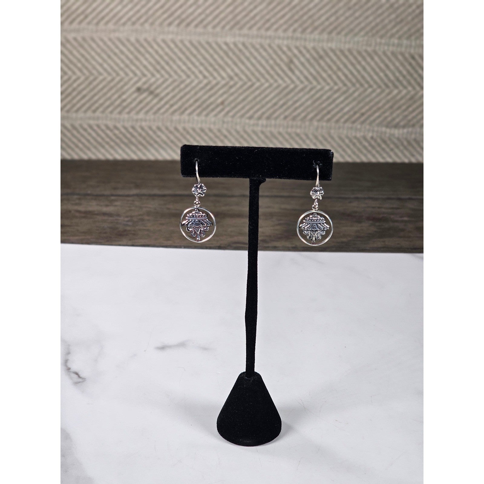 Vintage Sterling Silver Drop Earrings Ornate Dangle Design