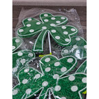 Set of 4 Green Polka Dot Clover Sprays 19" Glitter St Patrick Picks