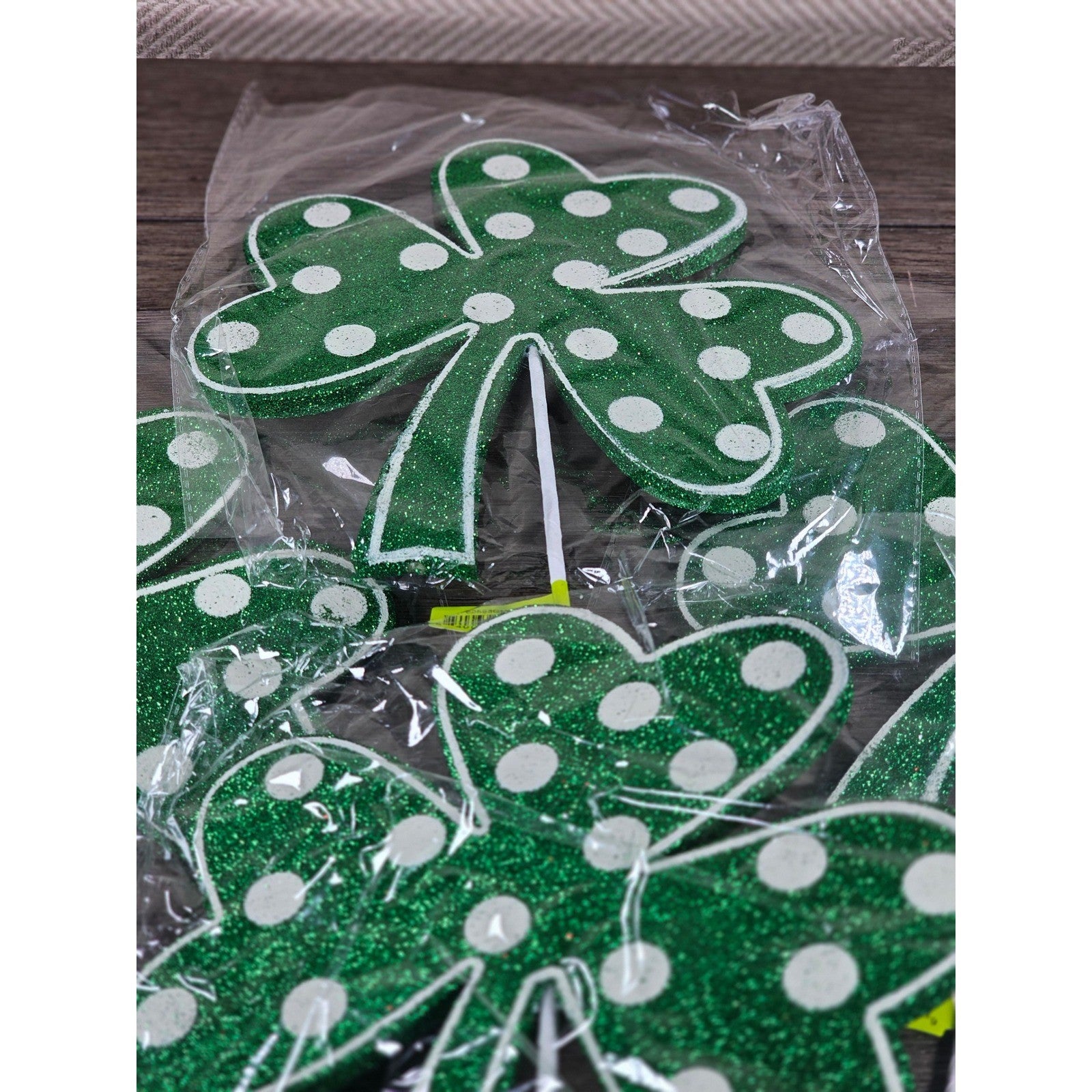 Set of 4 Green Polka Dot Clover Sprays 19" Glitter St Patrick Picks