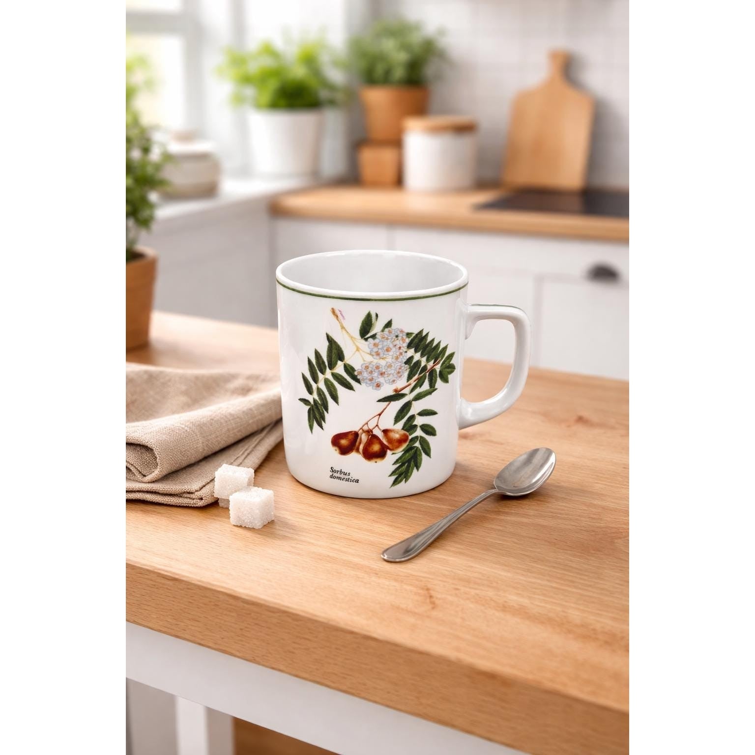 Vintage Lourioux French Porcelain Botanical Mug Sorbus Aucuparia