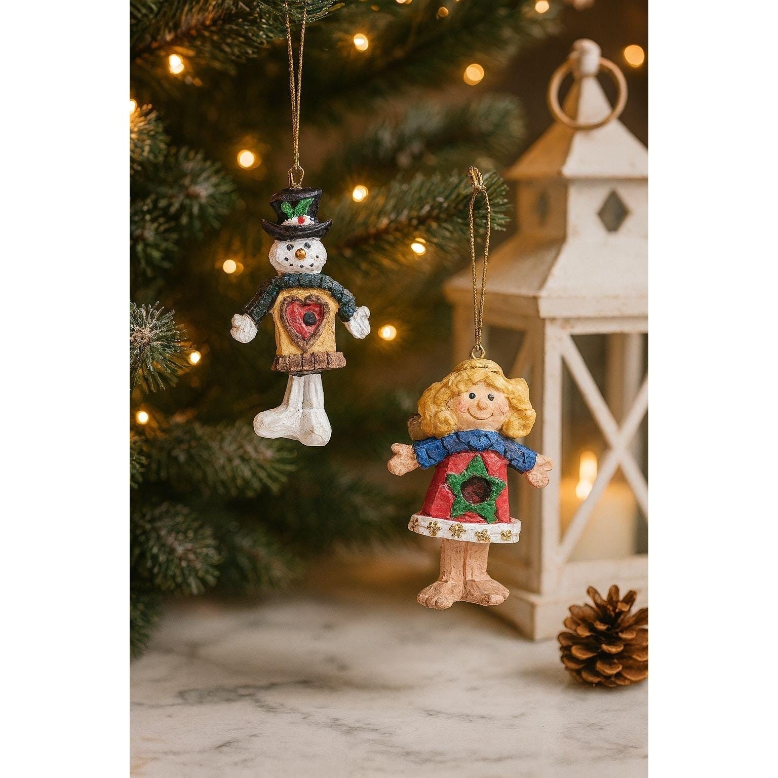 Vintage Christmas Ornaments Snowman Angel Figurines Holiday Decor Set