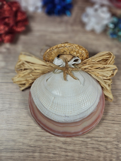 3x4 Sea Shell Angel Ornament with Starfish ~ Coastal Beach Christmas Decor