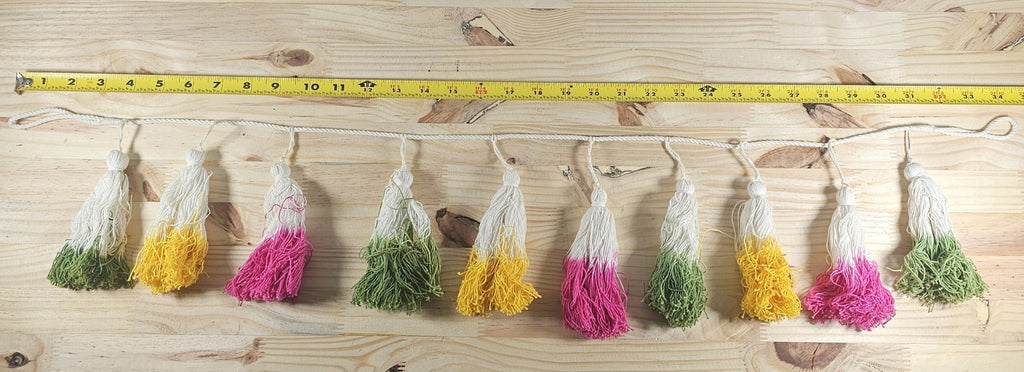 Yarn Tassel Garland Yellow Pink Green 32"