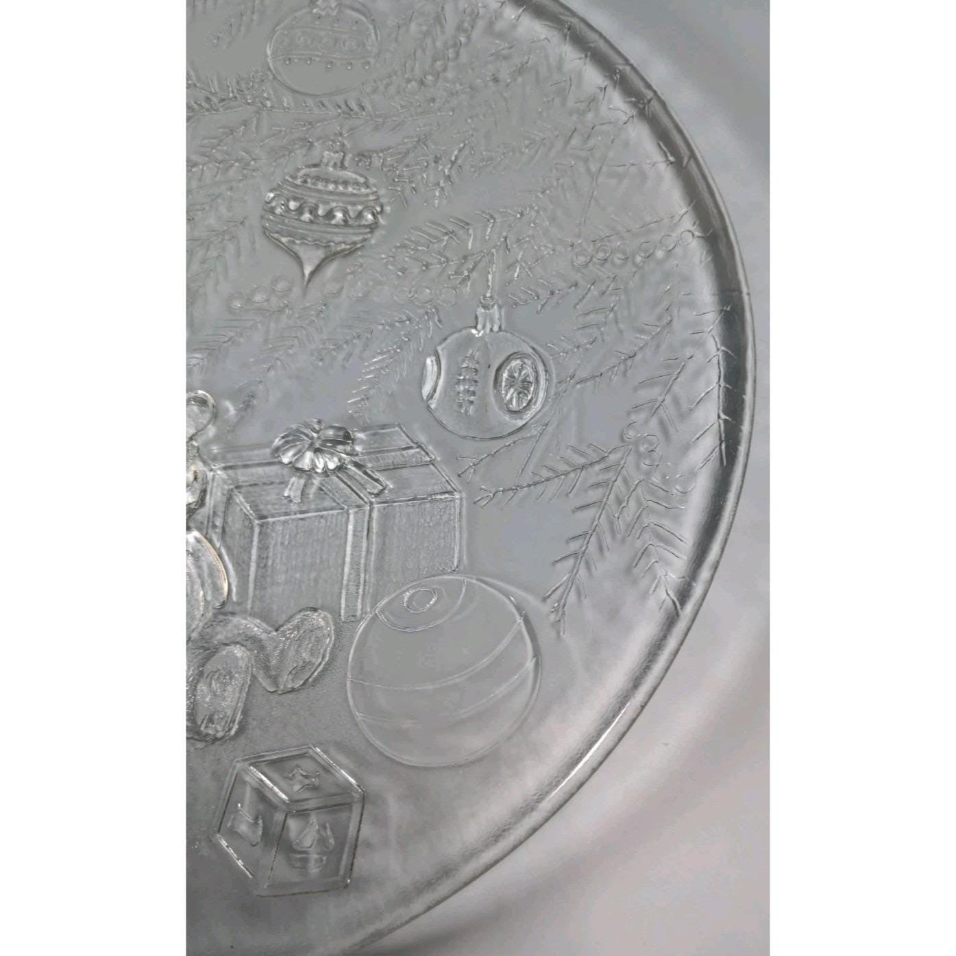 Vintage Clear Glass Teddy Bear Christmas Platter Holiday Serving Dish