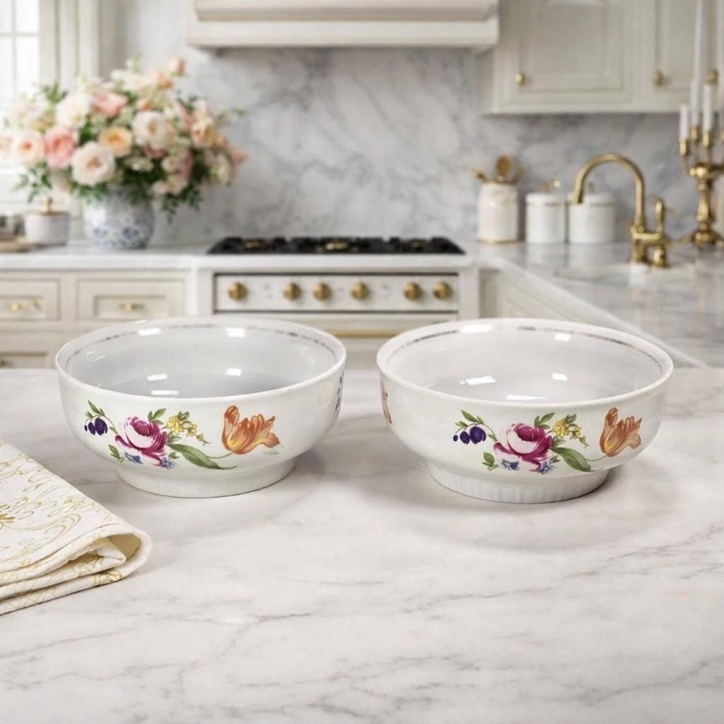 Vintage Henneberg Porzellan Floral Bowls Set of 2 Germany Porcelain