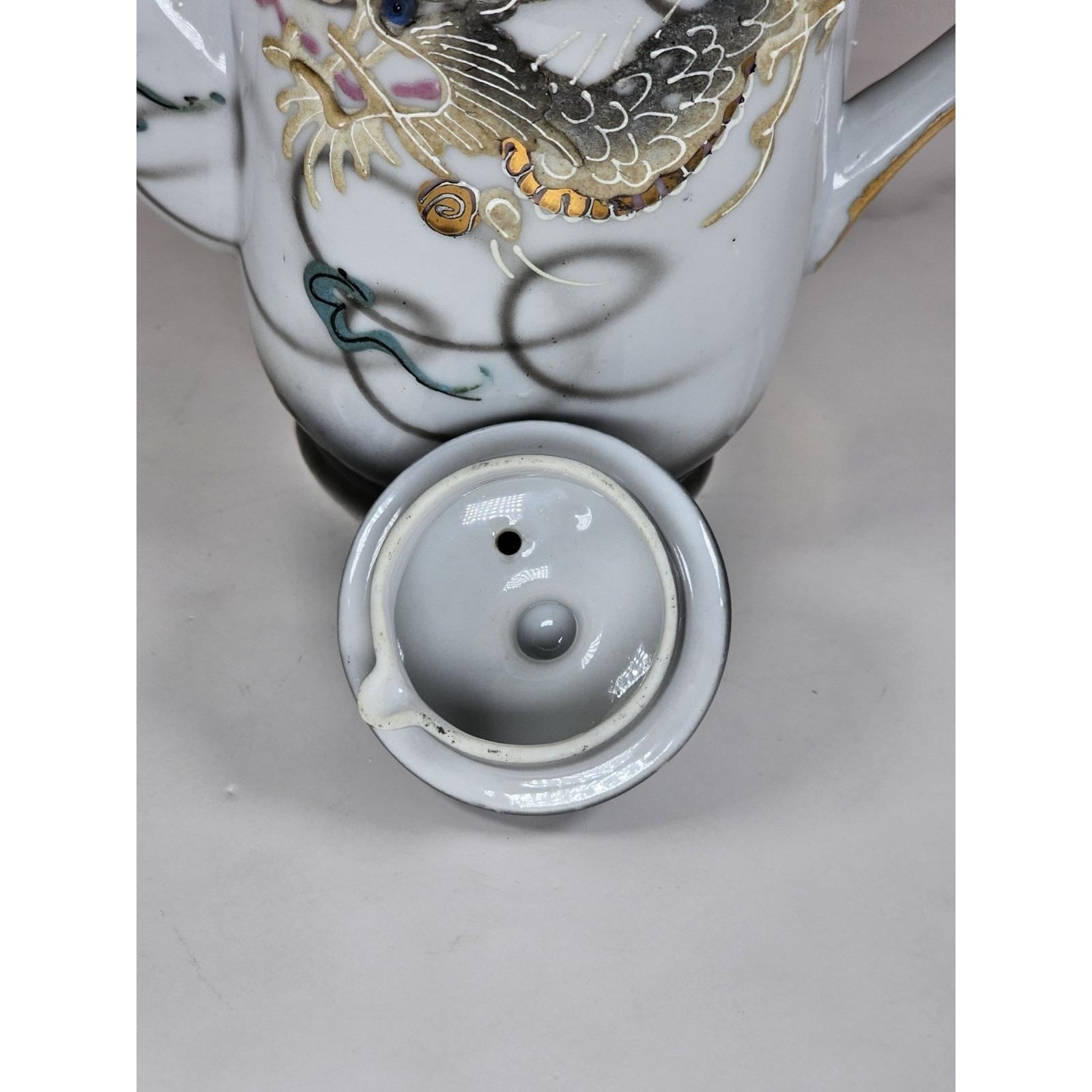 Vintage Japanese Dragon Ware Moriage Tea Coffee Pot Kutani Style Gold Accents