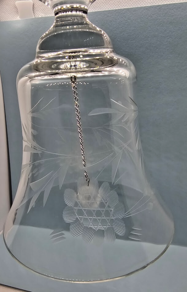 Crystal Clear Etched Glass Bell Vintage Floral Decor Rustic Table Accent