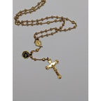 22kt Gold Cross Center Over Silver Rosary Necklace Miraculous Medal Religious