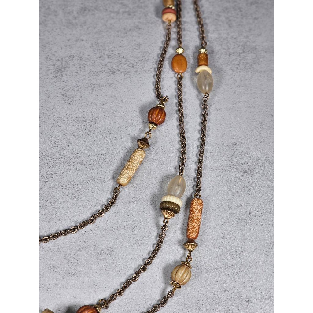 Vintage Multi Strand Beaded Necklace Earth Tone Chain Necklace