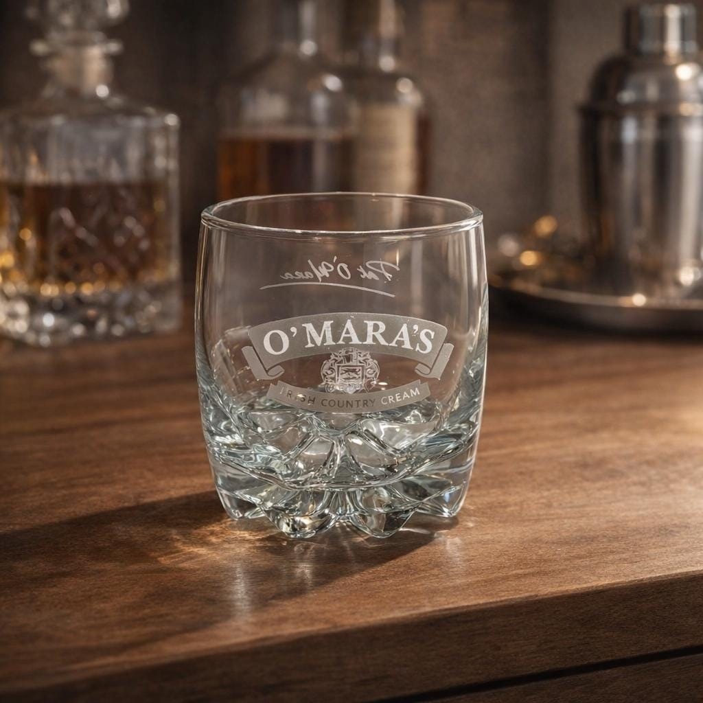 Vintage OMara Irish Country Cream Glass Etched Logo Cocktail Glass