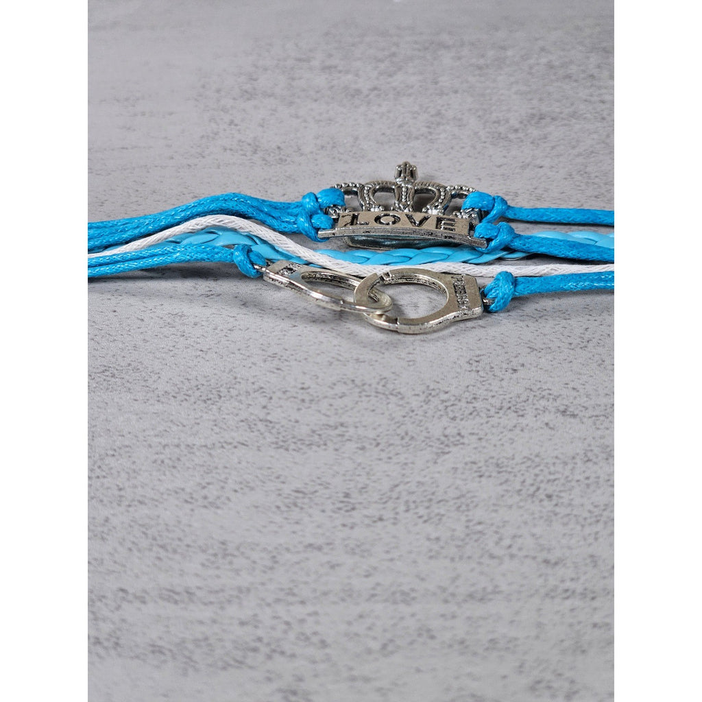 Blue Crown Love Child Bracelet Handcuff Charm Multi Strand