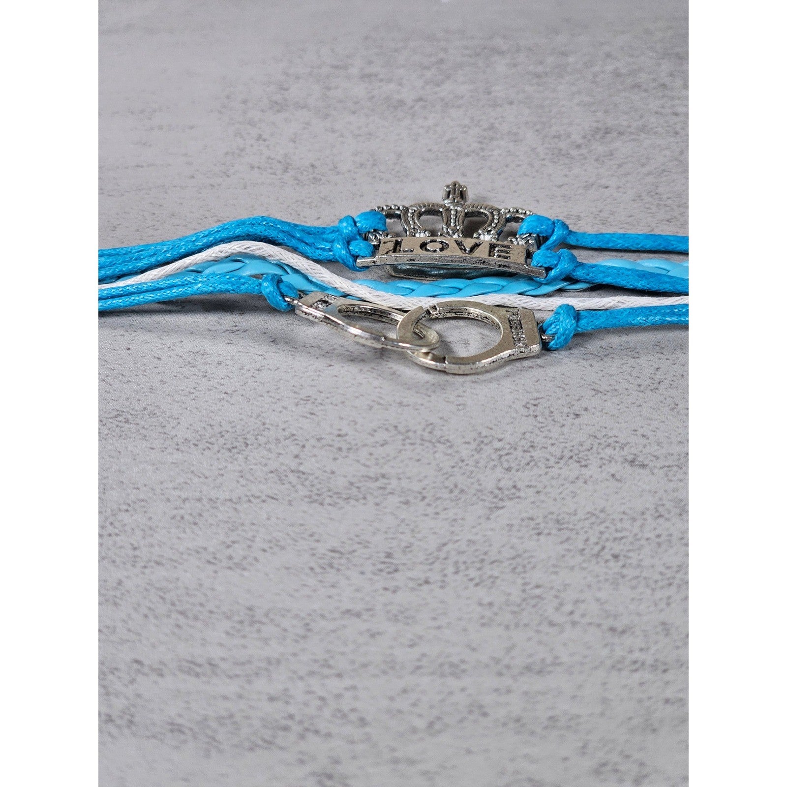 Blue Crown Love Child Bracelet Handcuff Charm Multi Strand