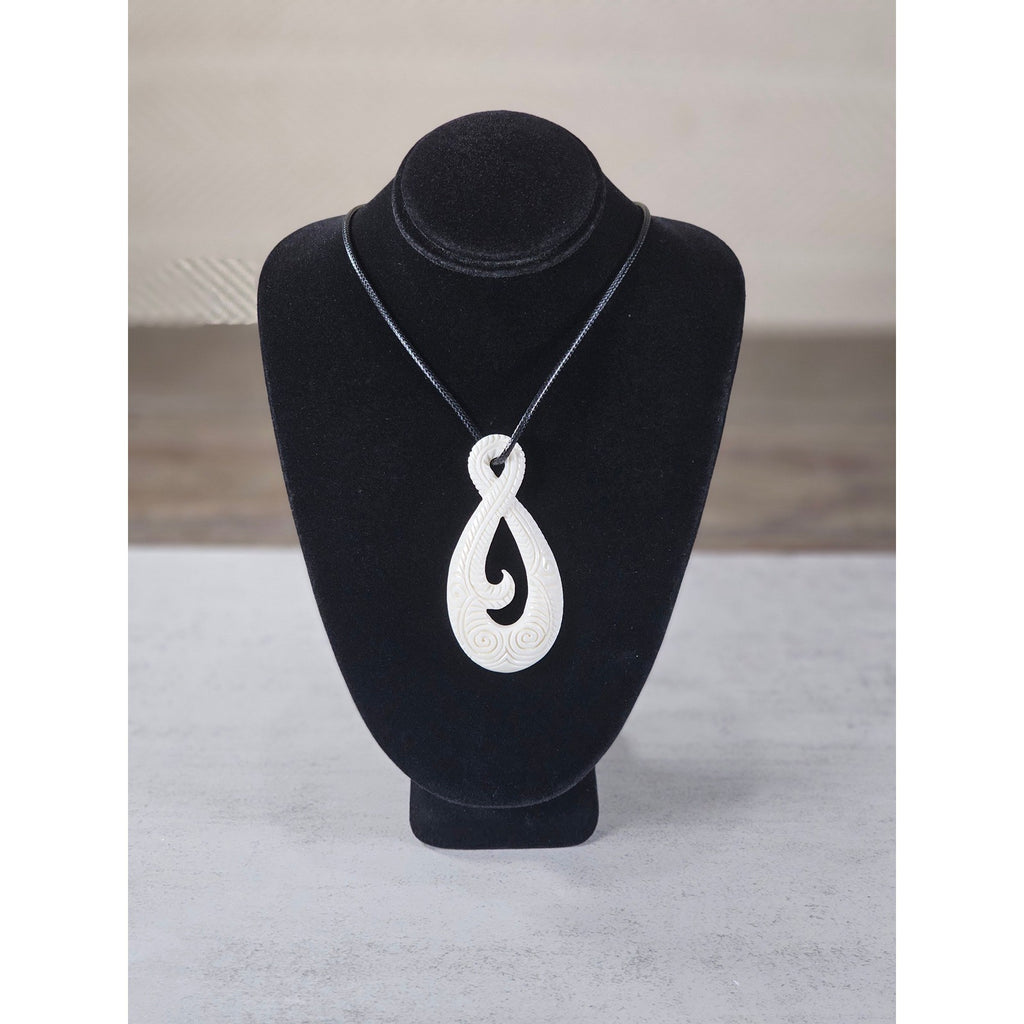 Vintage Carved Bone Hei Matau Fish Hook Pendant Necklace