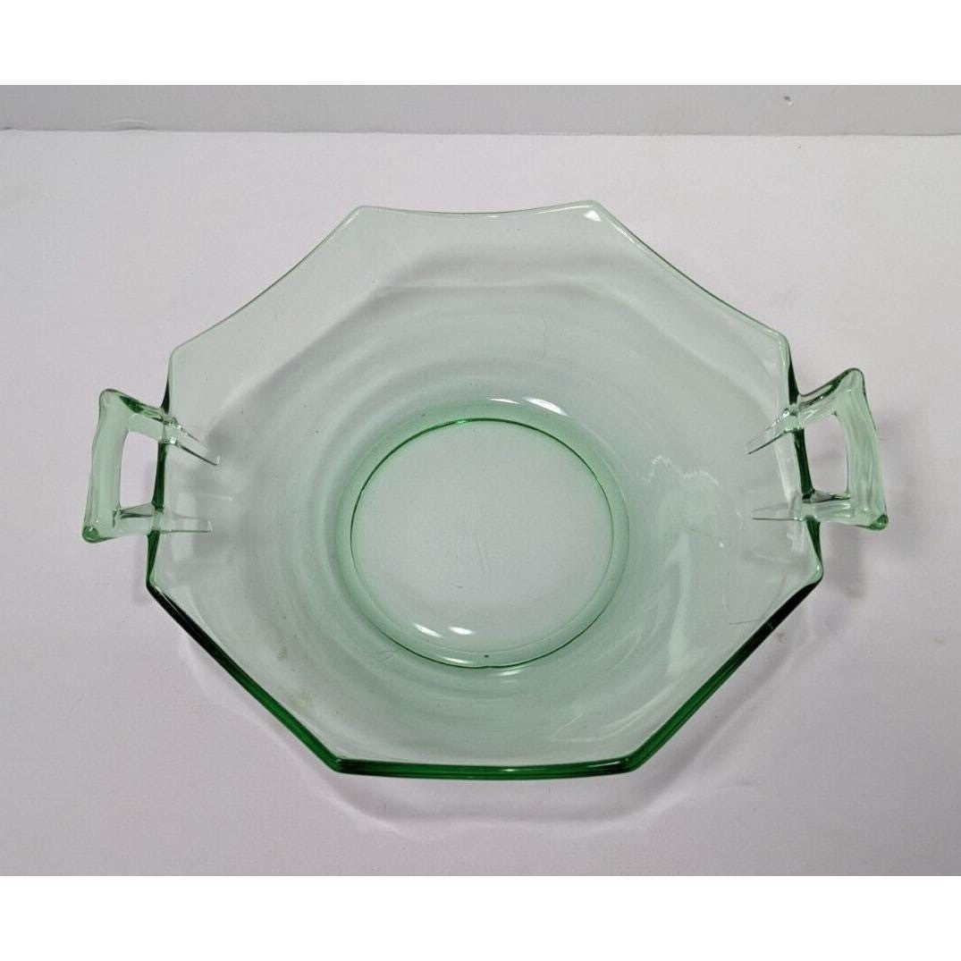 Green Glass Candy Dish Handled Vintage Serving Bowl