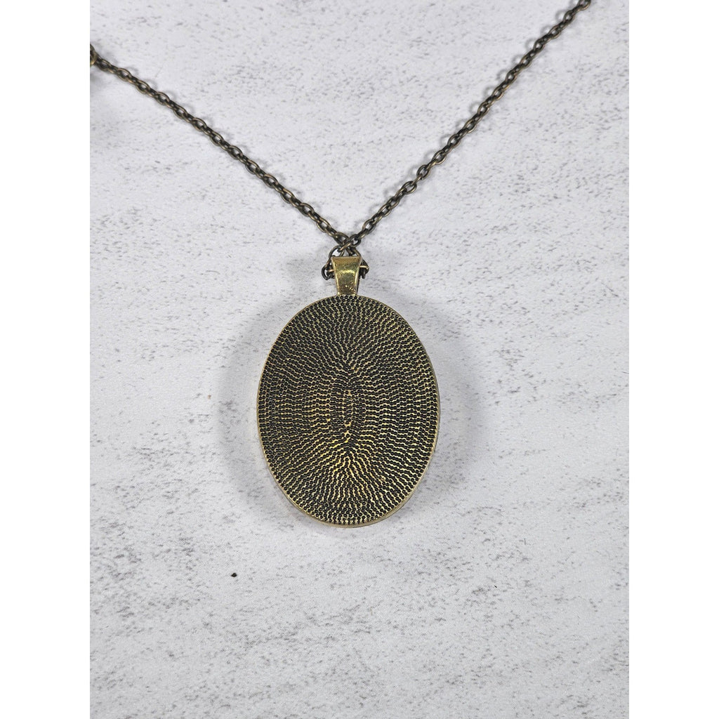 Vintage Oval Art Pendant Necklace Boho Goat Image Brass Tone