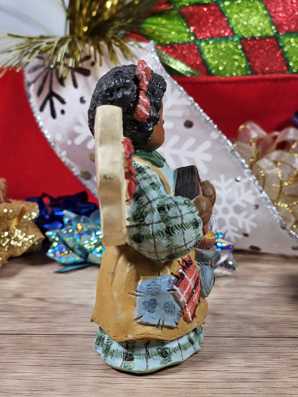 Vintage 90s Angel Figurine Holding Birdhouse 3"