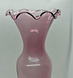 Amethyst Purple Etched Flower Bud Vase • Hand-Blown Glass • Ruffled Edge • 8″