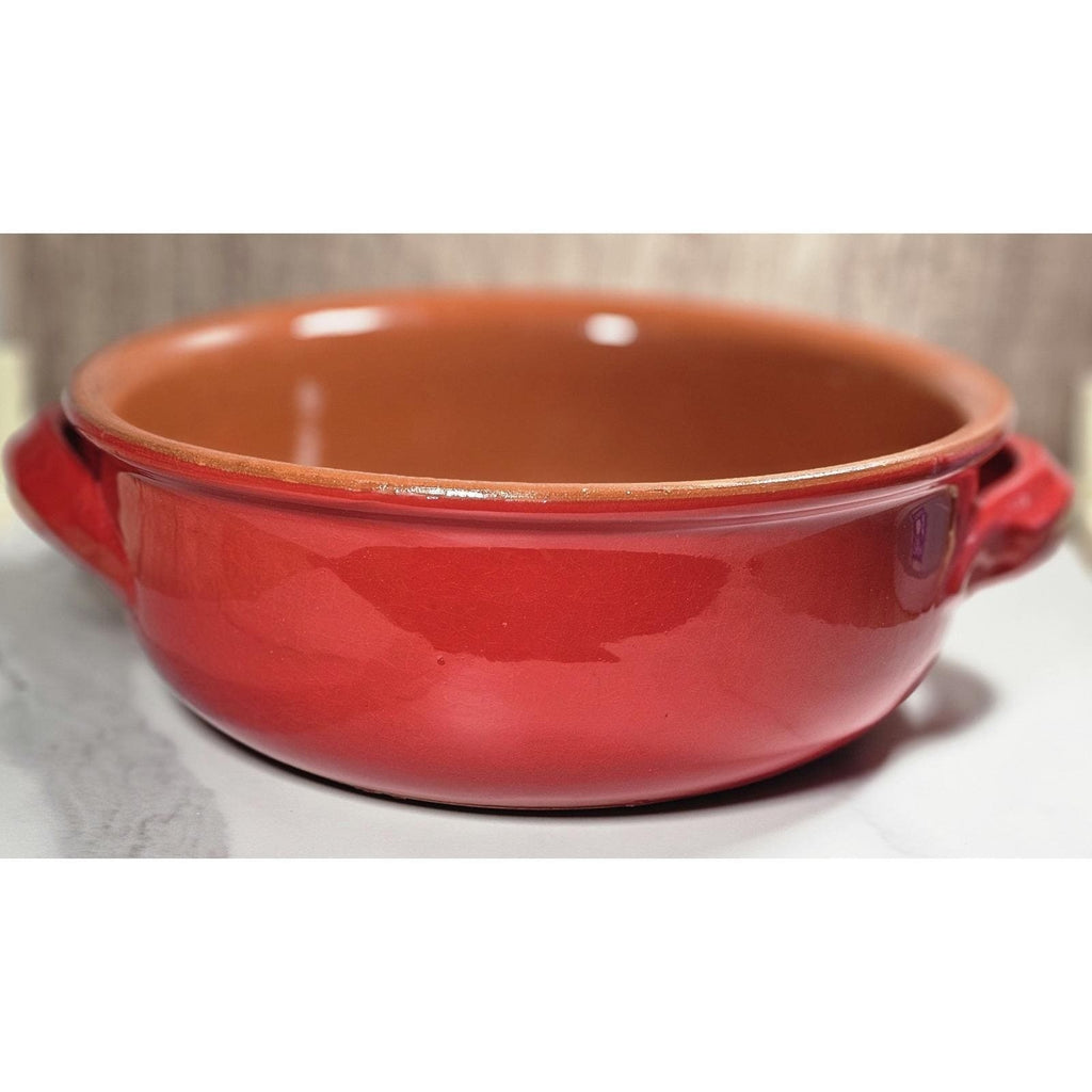 Vintage Mid Century Modern Red Orange Dual Handle Serving Bowl