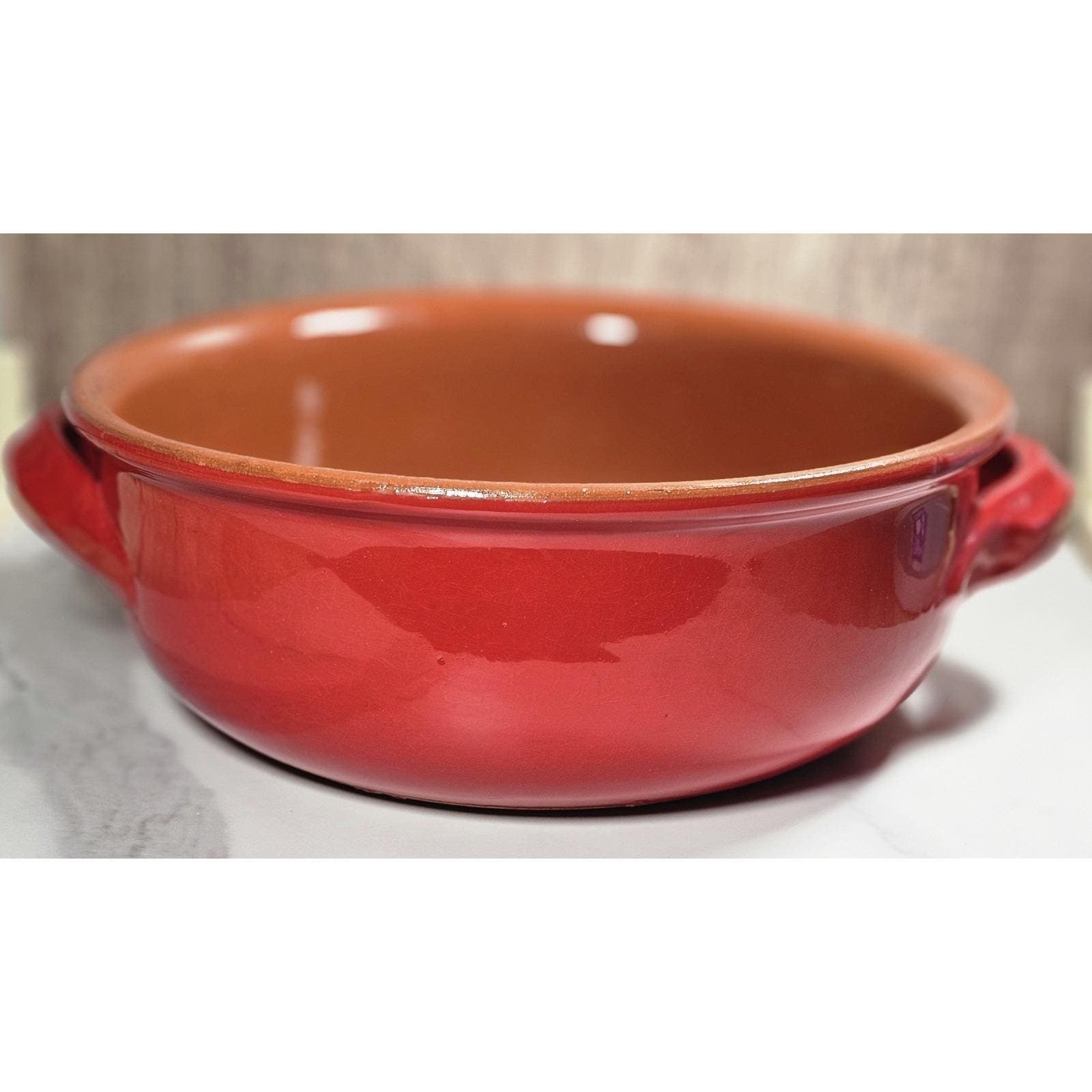 Vintage Mid Century Modern Red Orange Dual Handle Serving Bowl