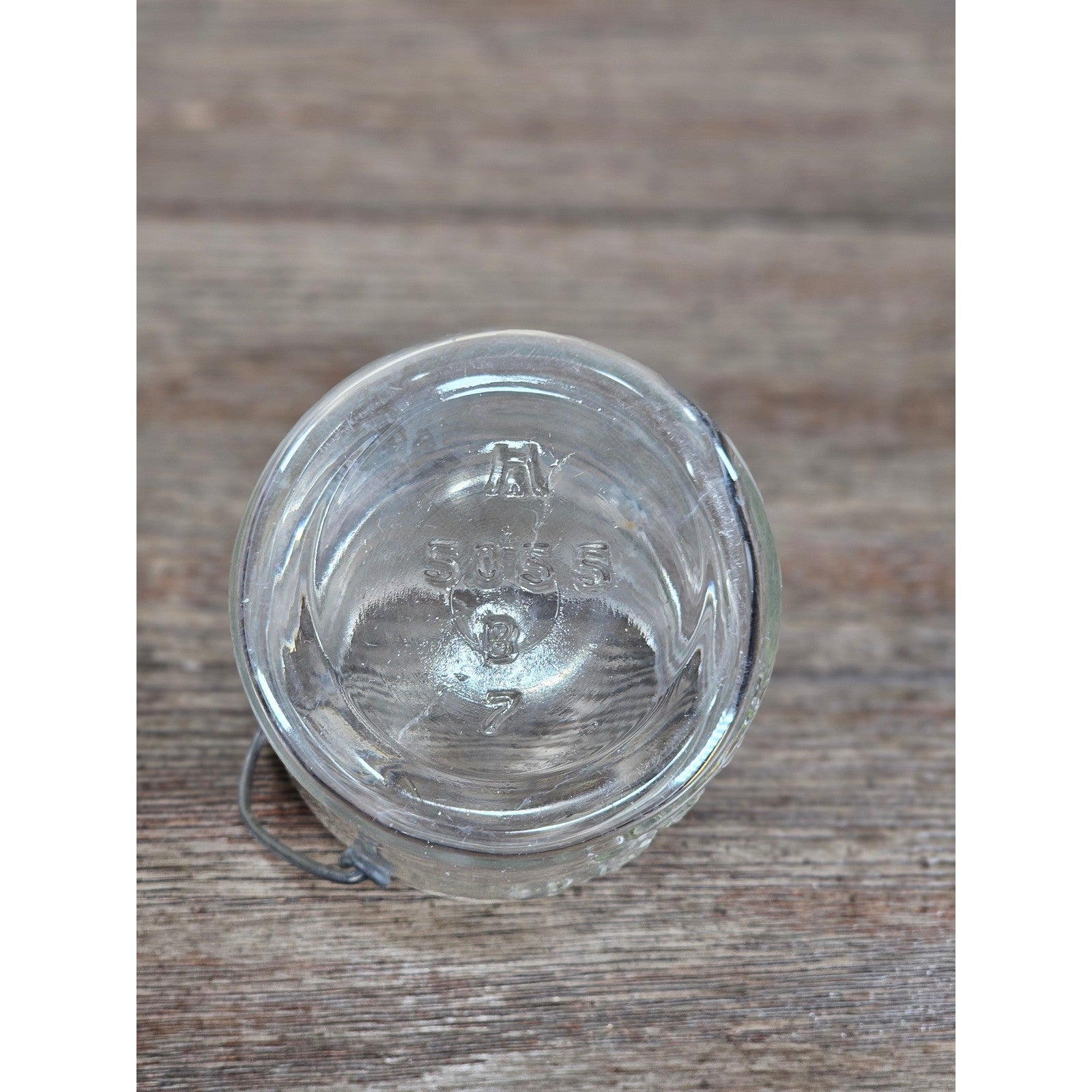 Vintage Atlas E-Z Seal Glass Jar Wire Bail Lid 5x3 Clear Embossed