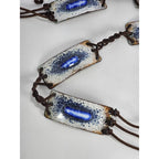 Vintage Leather Tie Belt Enamel Feather Boho Braided