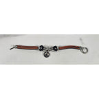 Vintage Petite Leather Peace Sign Bracelet Silver Tone Boho Jewelry