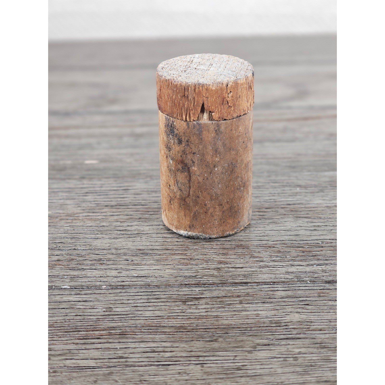 Antique Cork Cylinder Box Primitive Small Lidded Container 3.5"