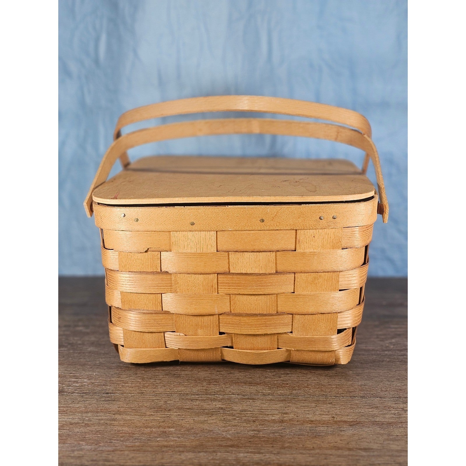 Vintage Basketville Wooden Picnic Basket with Lid & Handle 12.5x13x8