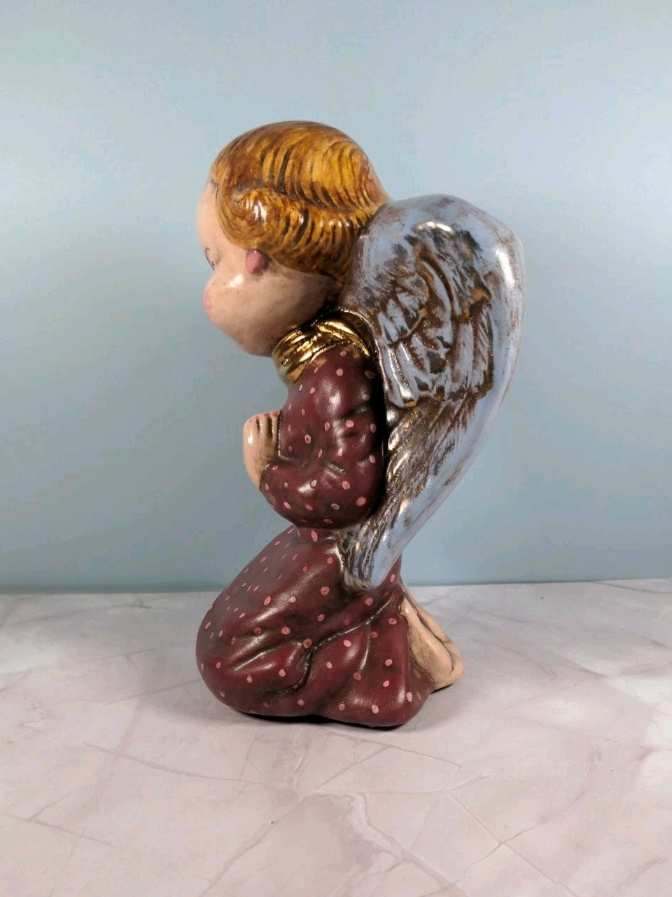 Vintage Kneeling Angel Ceramic Planter Vase 7.5″ Tall Rustic Home Decor