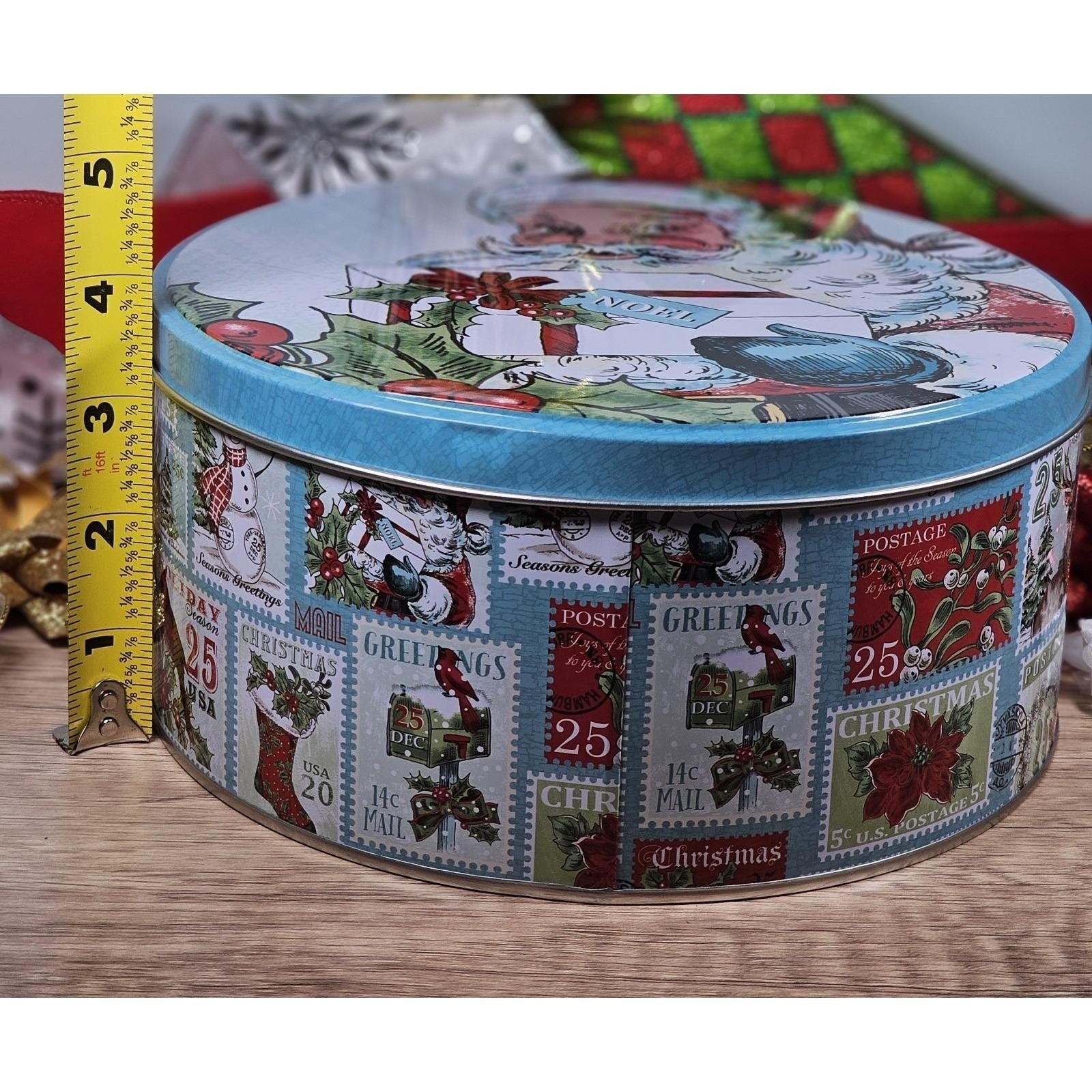 Santa Cookie Tin Vintage Christmas Metal Storage Holiday Decor